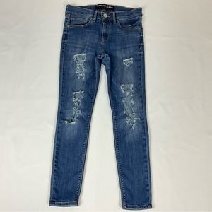 Express Womens 4s mid rise stretch distressed destroyed blue leggings jeans